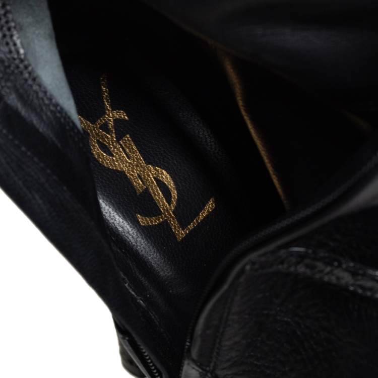 Pre Owned Yves Saint Laurent Black Python And Leather Knee Length Boots Size 39
