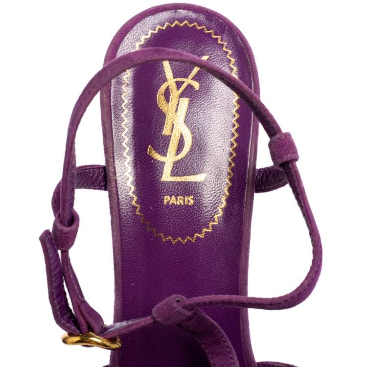Pre Owned  Yves Saint Laurent Purple Suede Tribute Chain Detail Platform Sandals Size 39