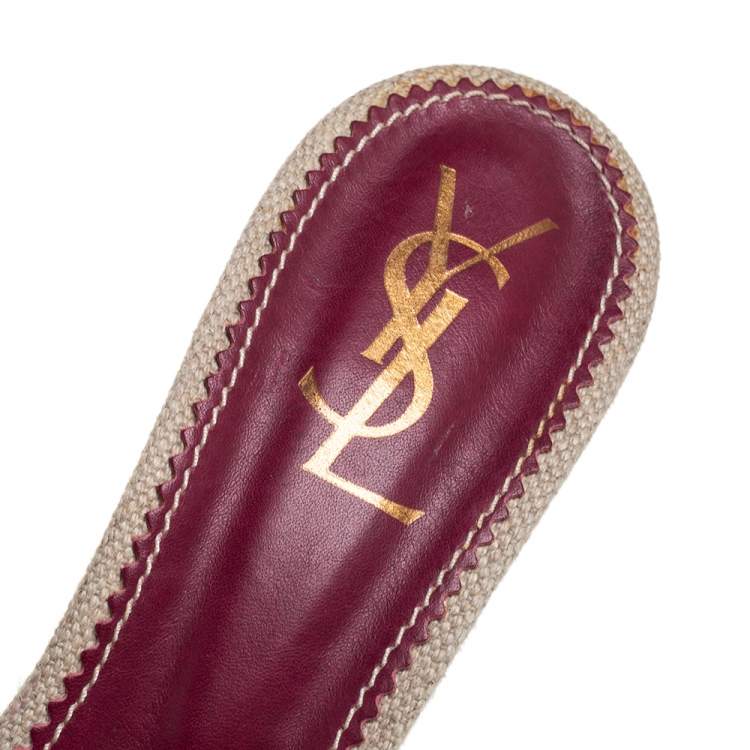 مملوكة مسبقًا Yves Saint Laurent Vintage Beige/Red Canvas And Leather Love Slide Sandals Size 41