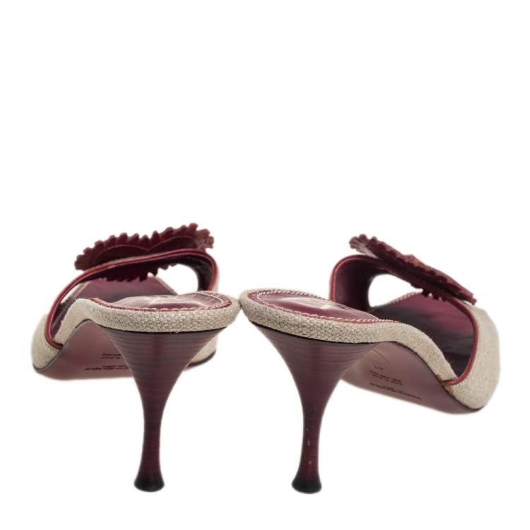 مملوكة مسبقًا Yves Saint Laurent Vintage Beige/Red Canvas And Leather Love Slide Sandals Size 41