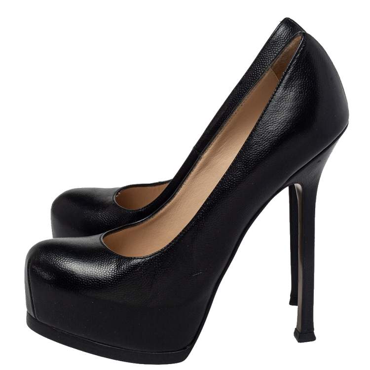 Pre Owned Yves Saint Laurent Black Leather Tribtoo Platform Pumps Size 36.5