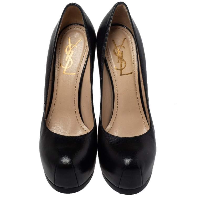 Pre Owned Yves Saint Laurent Black Leather Tribtoo Platform Pumps Size 36.5