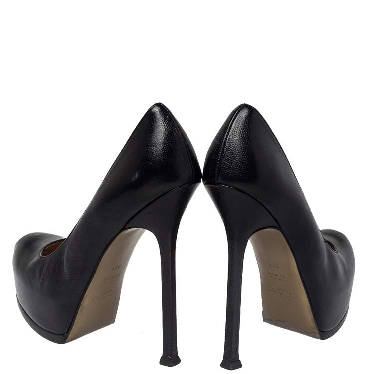 Pre Owned Yves Saint Laurent Black Leather Tribtoo Platform Pumps Size 36.5