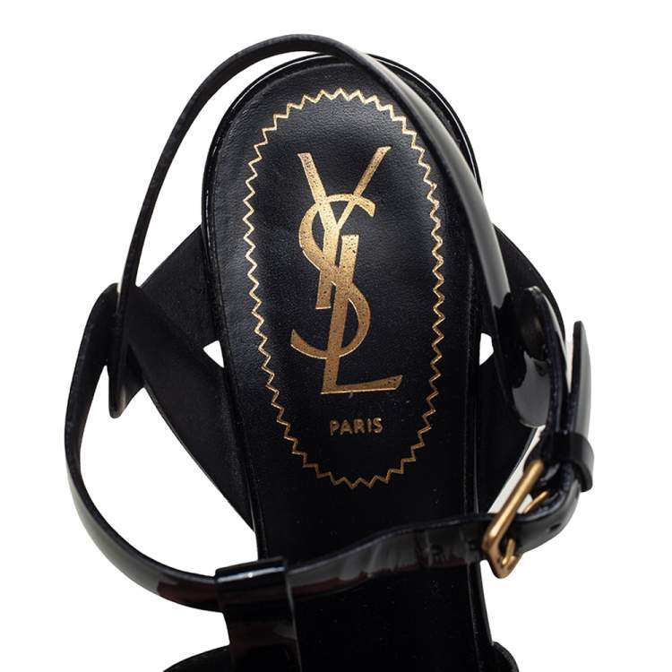 مملوكة مسبقًا Yves Saint Laurent Black Patent Leather Tribute Platform Sandals Size 36.5