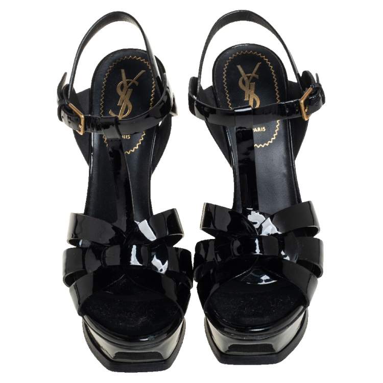مملوكة مسبقًا Yves Saint Laurent Black Patent Leather Tribute Platform Sandals Size 36.5
