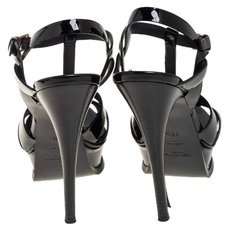 مملوكة مسبقًا Yves Saint Laurent Black Patent Leather Tribute Platform Sandals Size 36.5