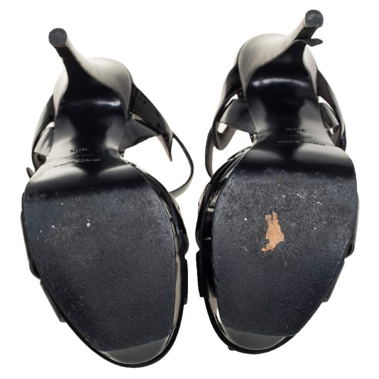 مملوكة مسبقًا Yves Saint Laurent Black Patent Leather Tribute Platform Sandals Size 36.5