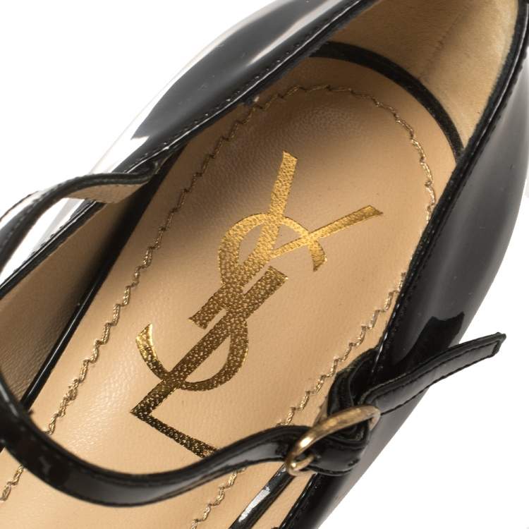 Pre Owned Yves Saint Laurent Black Patent Leather Peep Toe Platform Mary Jane Pumps Size 36