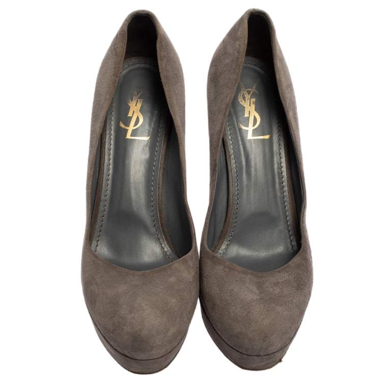 Pre Owned Yves Saint Laurent Grey Suede Pumps Size 40