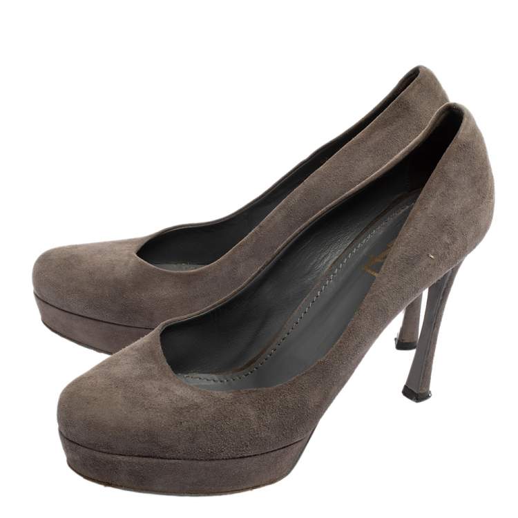 Pre Owned Yves Saint Laurent Grey Suede Pumps Size 40