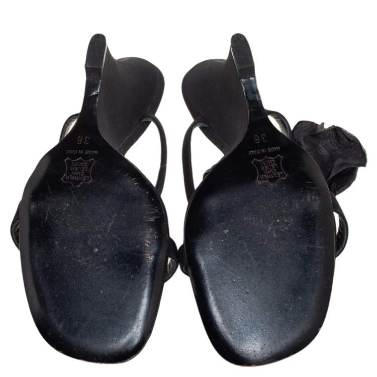 Pre Owned Saint Laurent Black Satin Wedge Slide Sandals Size 38