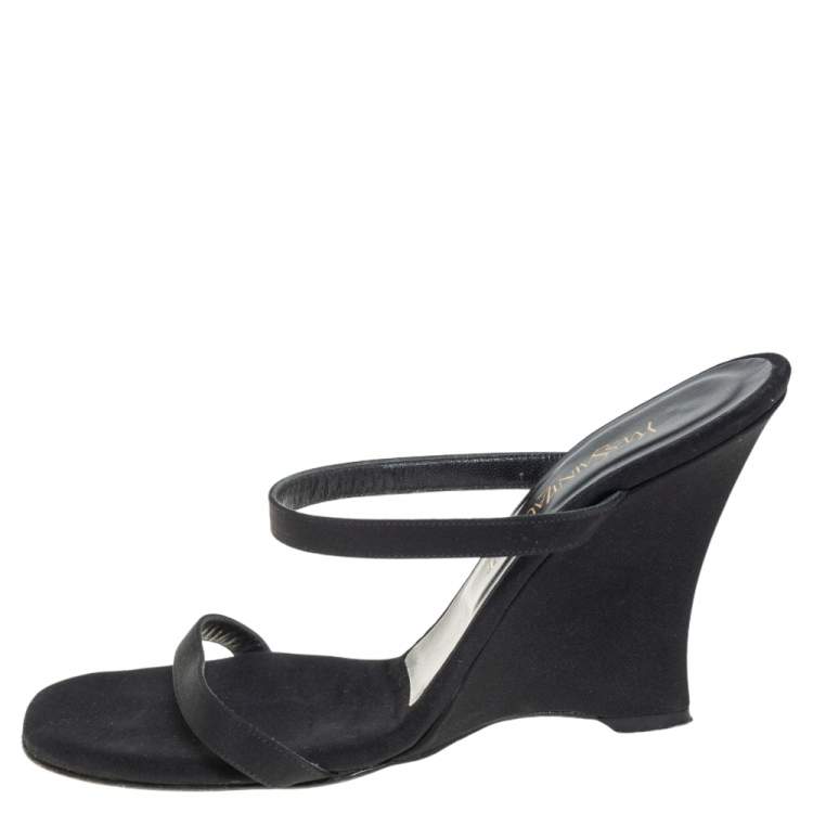 Black satin sales wedge shoes