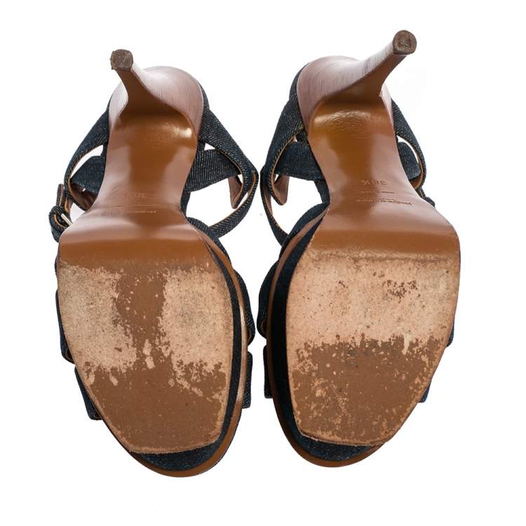 مملوكة مسبقًا Yves Saint Laurent Blue Denim Tribute Platform Sandals 38.5