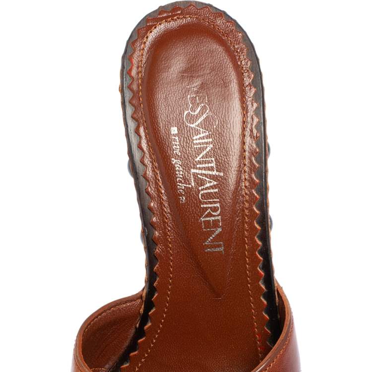 Pre Owned Yves Saint Laurent Brown Leather Criss Cross Platform Clog Sandals Size 37