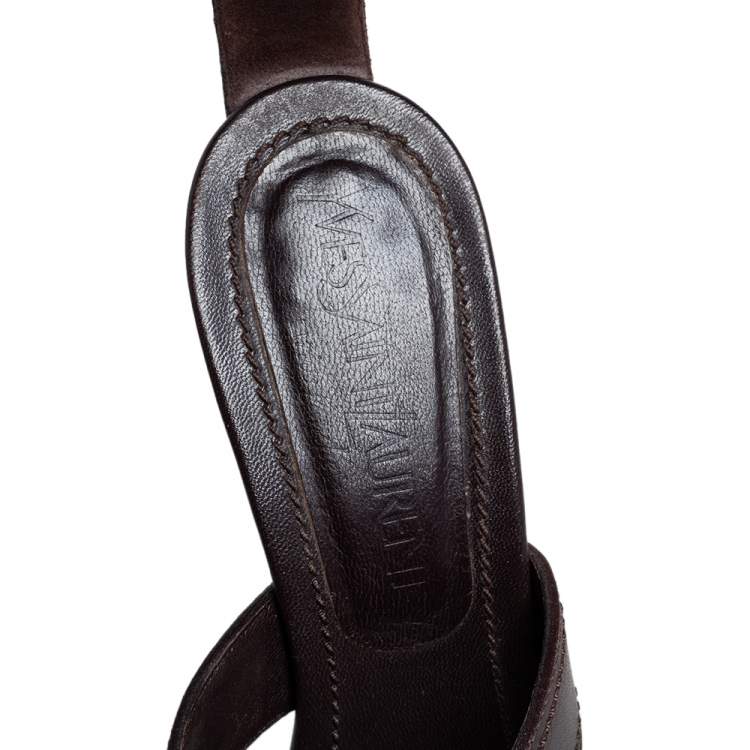 Pre Owned Yves Saint Laurent Brown Leather Ankle Strap Sandals Size 37