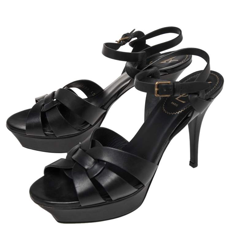 Pre Owned Yves Saint Laurent Black Leather Tribute Sandals Size 40.5