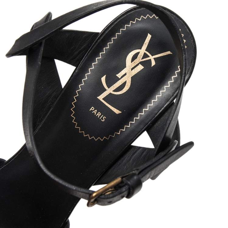Pre Owned Yves Saint Laurent Black Leather Tribute Sandals Size 40.5