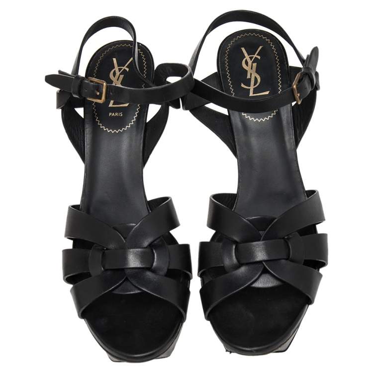 Pre Owned Yves Saint Laurent Black Leather Tribute Sandals Size 40.5