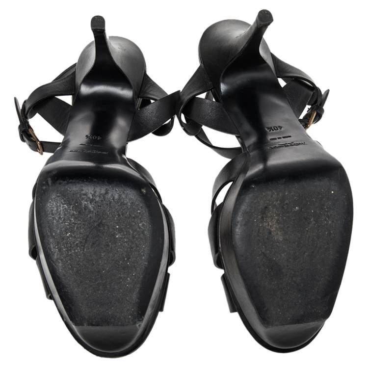 Pre Owned Yves Saint Laurent Black Leather Tribute Sandals Size 40.5