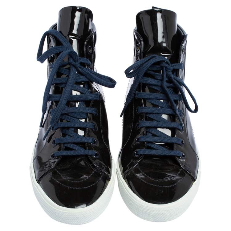 Pre Owned Yves Saint Laurent Black Patent Leather High Top Sneakers Size 41