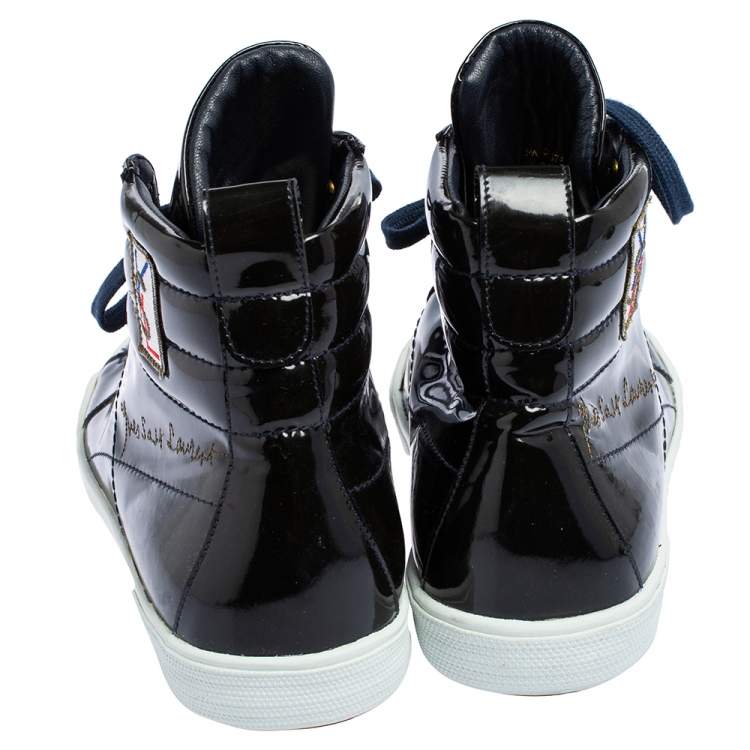 Pre Owned Yves Saint Laurent Black Patent Leather High Top Sneakers Size 41