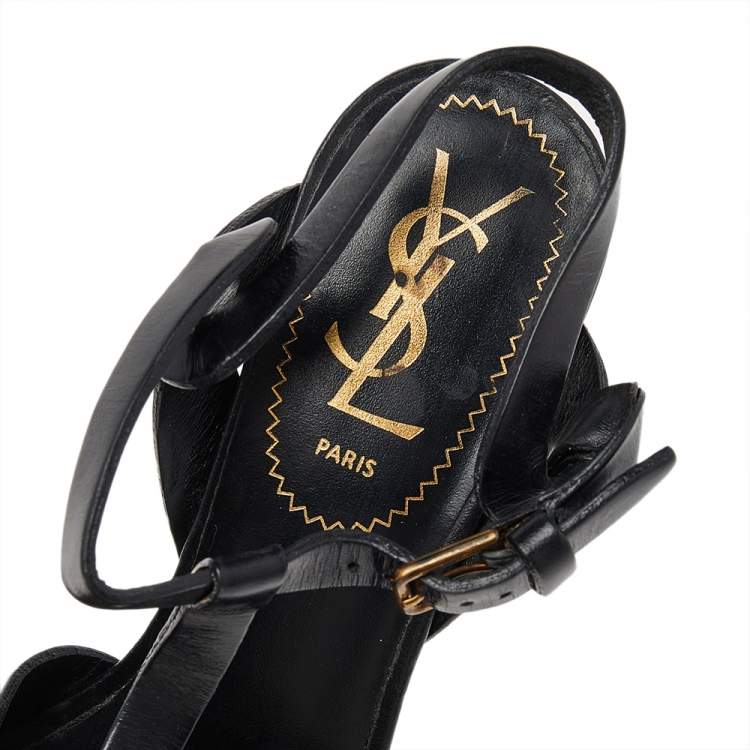 Pre Owned Yves Saint Laurent Black Leather Tribute Platform Ankle Strap Sandals Size 35.5