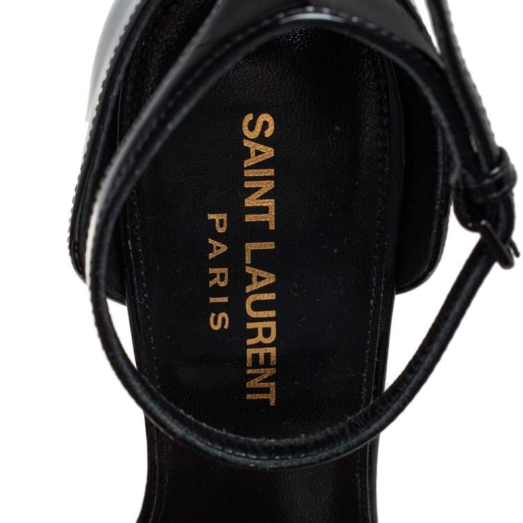 Pre Owned Yves Saint Laurent Black Patent Leather Opyum Gold Heel Sandals Size 36