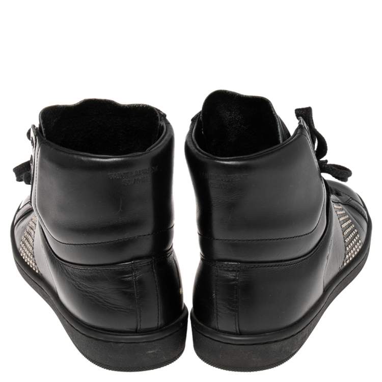 Pre Owned Yves Saint Laurent Black Leather Studded High Top Sneakers Size 36.5