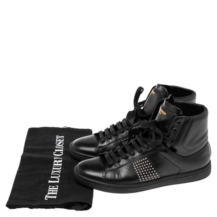 Pre Owned Yves Saint Laurent Black Leather Studded High Top Sneakers Size 36.5