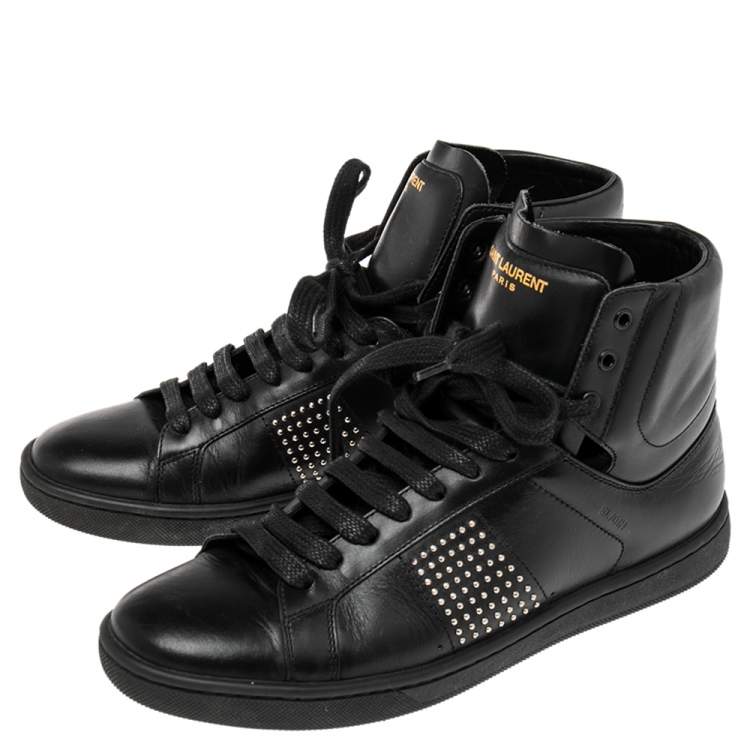 Pre Owned Yves Saint Laurent Black Leather Studded High Top Sneakers Size 36.5