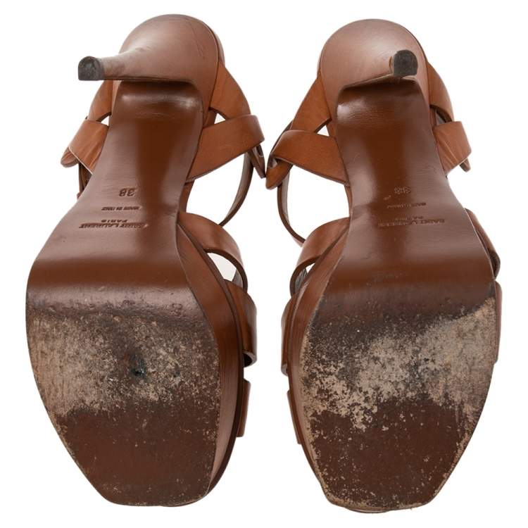 Pre Owned Saint Laurent Tan Leather Tribute Sandals Size 38