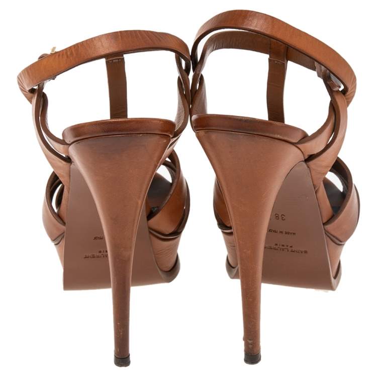Pre Owned Saint Laurent Tan Leather Tribute Sandals Size 38