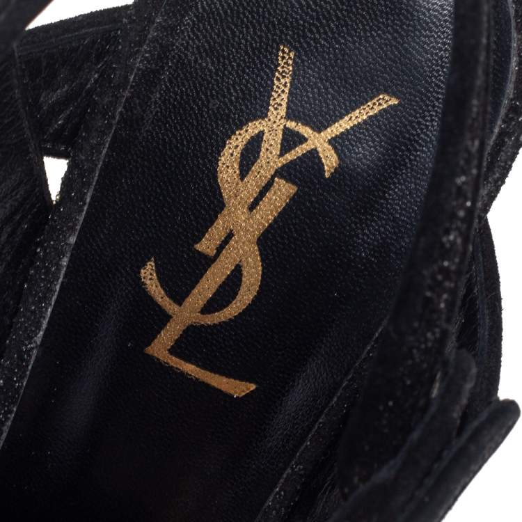 مملوكة مسبقًا Saint Laurent Black Quartz Suede Tribute Sandals Size 37