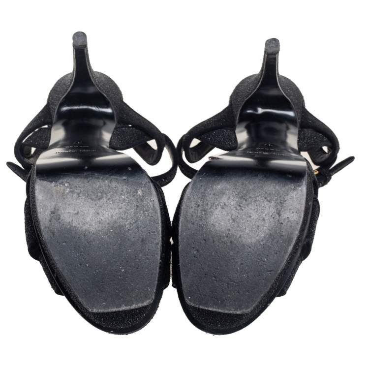 مملوكة مسبقًا Saint Laurent Black Quartz Suede Tribute Sandals Size 37