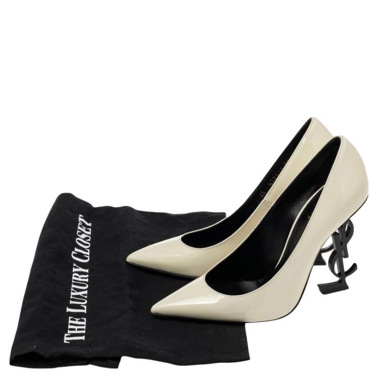 Pre Owned Yves Saint Laurent Cream Patent Leather Pointed Toe Opyum Pumps  Size 36