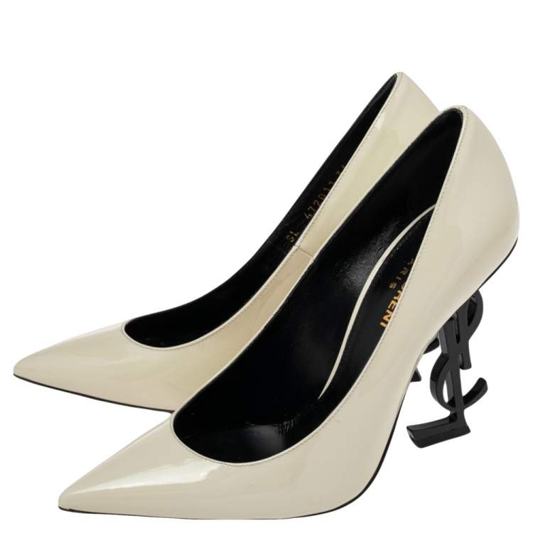 Pre Owned Yves Saint Laurent Cream Patent Leather Pointed Toe Opyum Pumps  Size 36