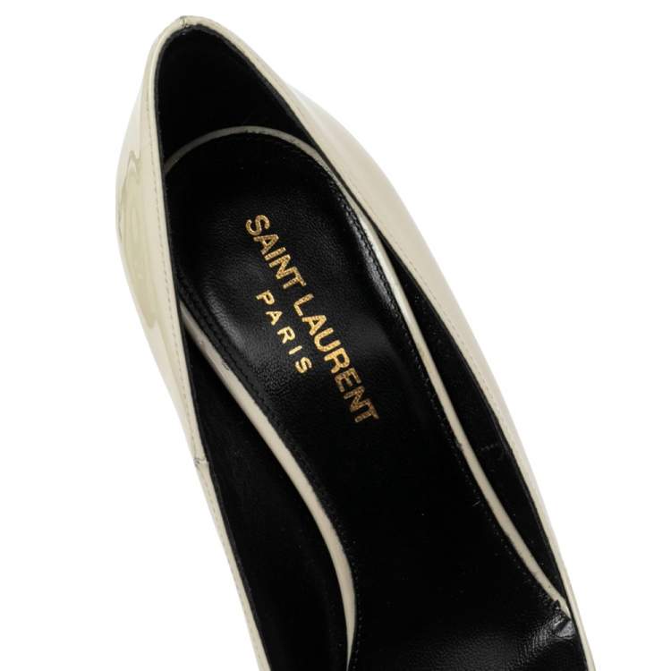 Pre Owned Yves Saint Laurent Cream Patent Leather Pointed Toe Opyum Pumps  Size 36