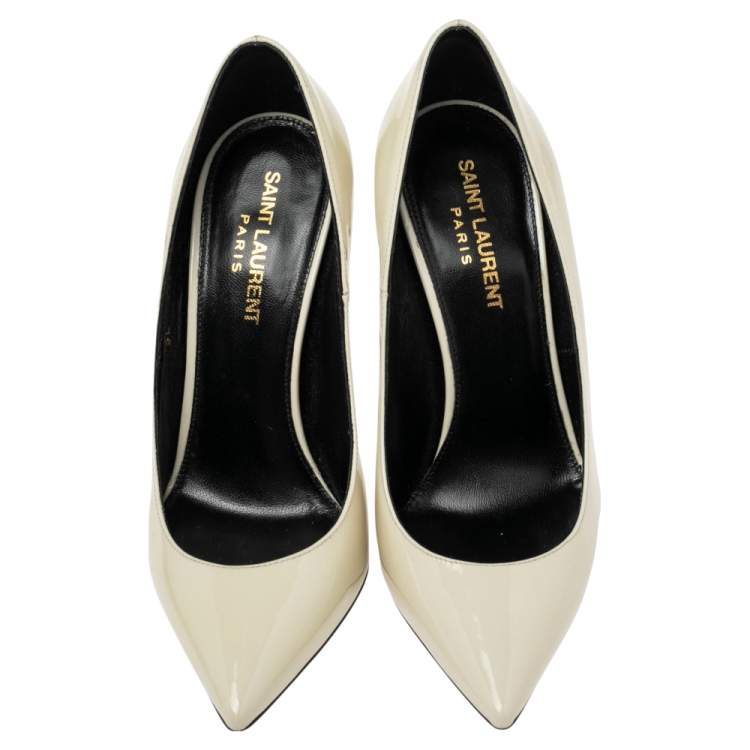 Pre Owned Yves Saint Laurent Cream Patent Leather Pointed Toe Opyum Pumps  Size 36