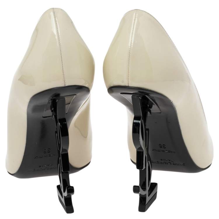 Pre Owned Yves Saint Laurent Cream Patent Leather Pointed Toe Opyum Pumps  Size 36