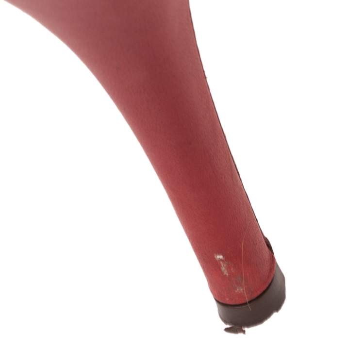 Pre Owned Yves Saint Laurent  Red  Leather Tribute Platform Sandals Size 36.5