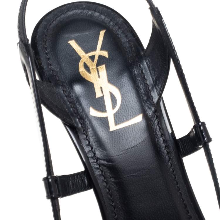 Pre Owned Yves Saint Laurent Black Patent Leather And Pony Hair Slingback Sandals Size 39