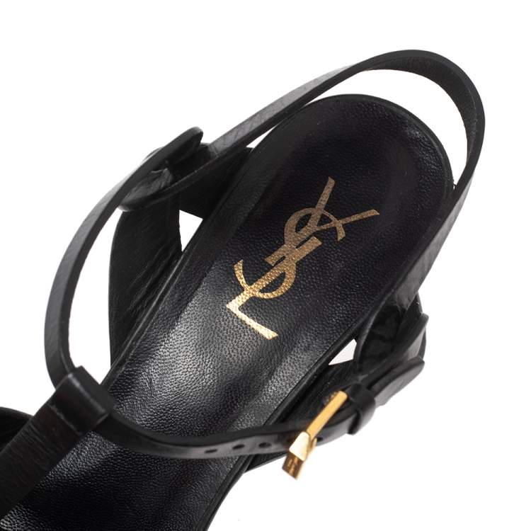 مملوكة مسبقًا Saint Laurent Black Leather Tribute Platform Sandals Size 40