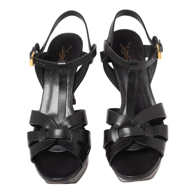 مملوكة مسبقًا Saint Laurent Black Leather Tribute Platform Sandals Size 40