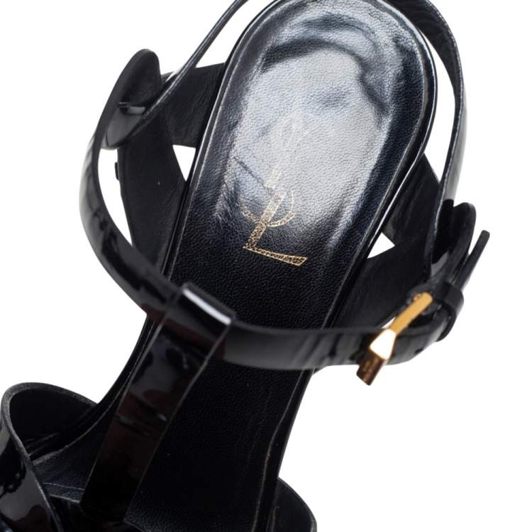 Pre Owned Saint Laurent Black Patent Leather Tribute Sandals Size 37