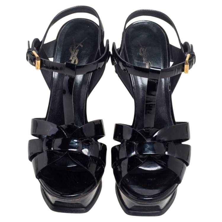 Pre Owned Saint Laurent Black Patent Leather Tribute Sandals Size 37