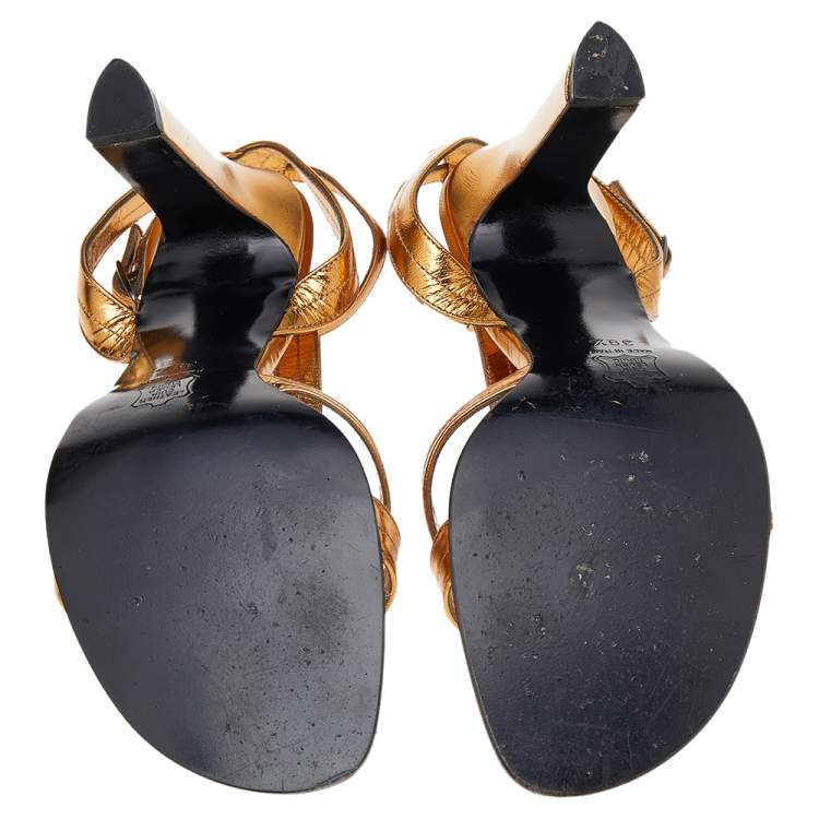 Pre Owned Yves Saint Laurent Vintage Gold Leather T Strap Sandals Size 39.5