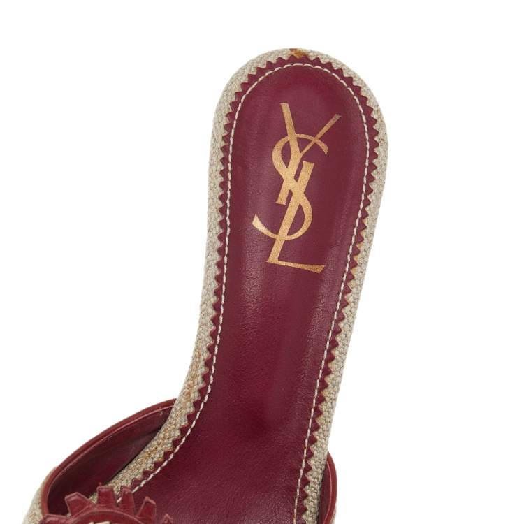 Pre Owned Yves Saint Laurent Canvas And Leather Heart Open Toe Sandals Size 38