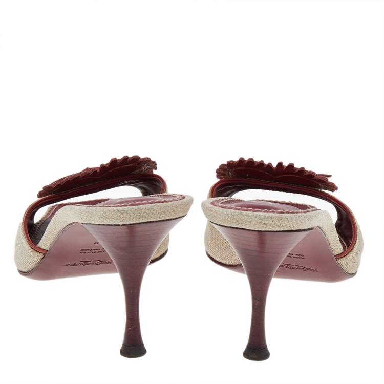 Pre Owned Yves Saint Laurent Canvas And Leather Heart Open Toe Sandals Size 38