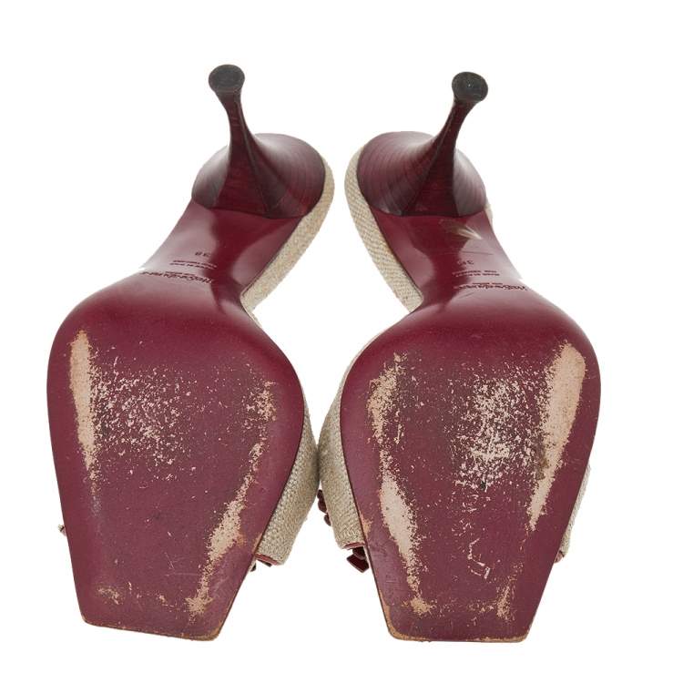Pre Owned Yves Saint Laurent Canvas And Leather Heart Open Toe Sandals Size 38
