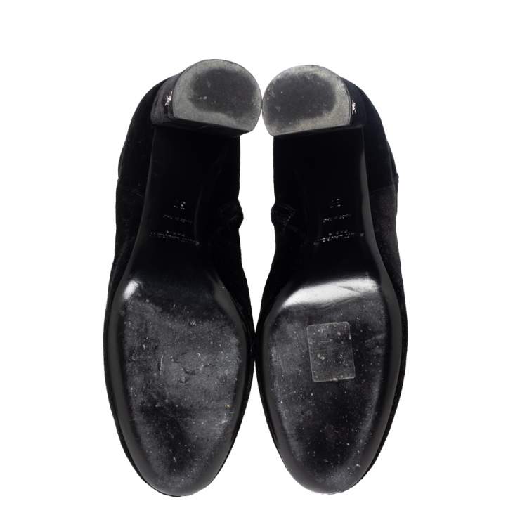 Pre Owned Saint Laurent Black Velvet Loulou Ankle Boots Size 37
